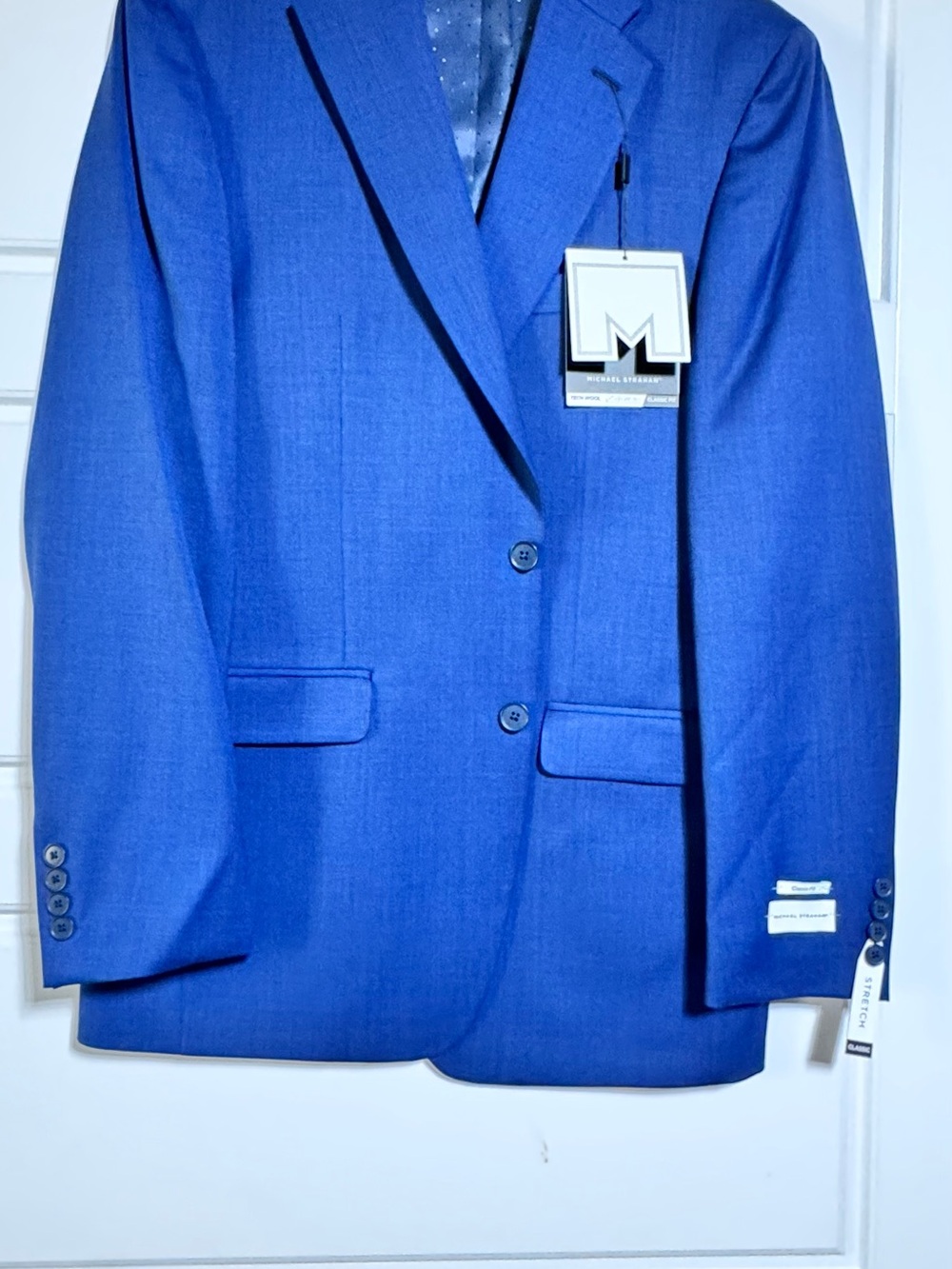 NWT Men's Navy Blue Two-Button Classic Stretch Fit Coat by Michael Strahan